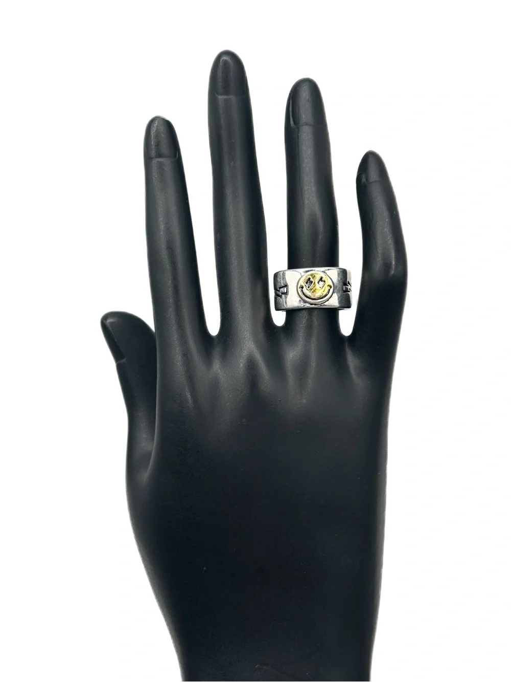 S925 Sterling Silver Smiley Face Adjustable Ring | Lightning Bolt Star Wide Band